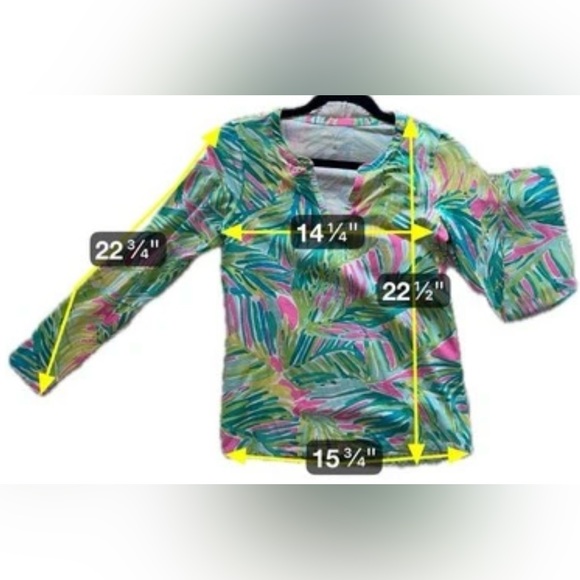 Lilly Pulitzer Tropical Leaves Top Long Sleeve V Neck Beach Preppy Resort Small - Picture 9 of 13